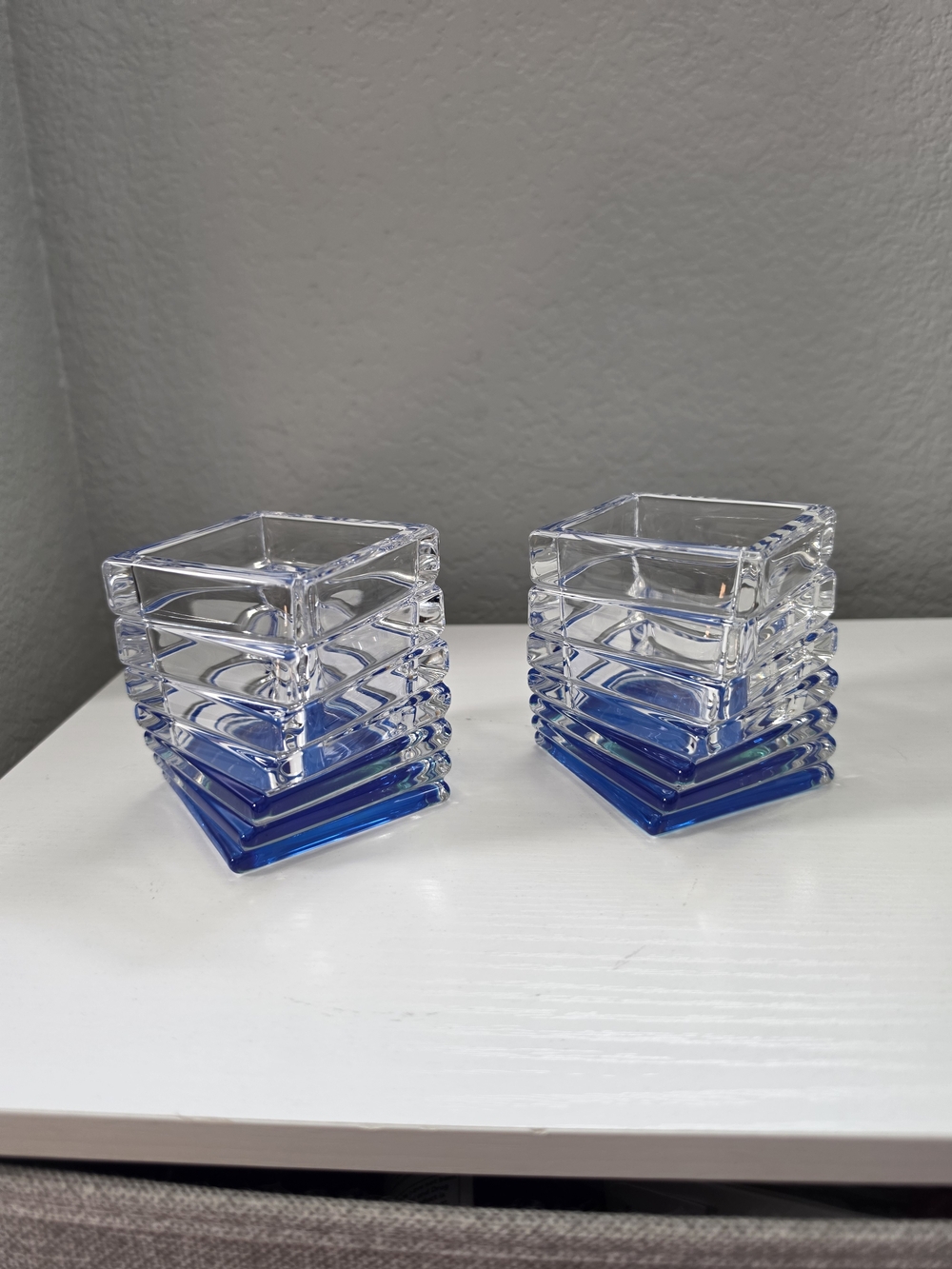 Rosenthal Studio Line Turnis Crystal Votive Holders with Blue Bases - Set of 2